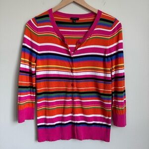 Talbots Pink Striped Rainbow Cardigan Size Small Button-Down Colorful Knit Artsy